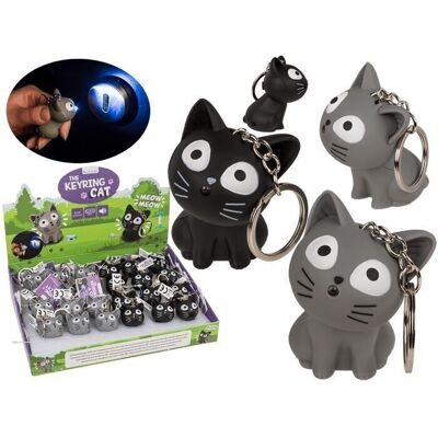 Metal key ring, cat, with animal sound &