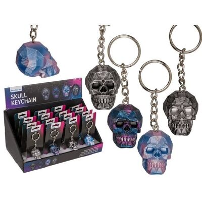metal keychain, metallic skull,