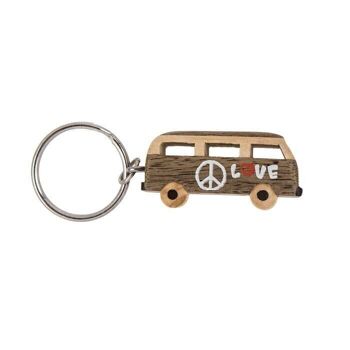 Porte-clés en métal, bus hippie en bois naturel, 4