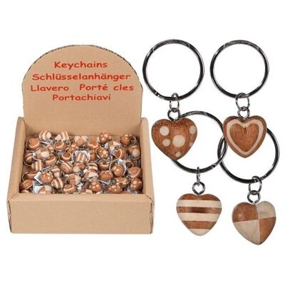 metal keychain, natural wood mini heart,