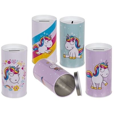 Metal money box, comic unicorn,