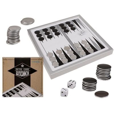 metal game, backgammon, approx. 24.5 x 24.5 cm,