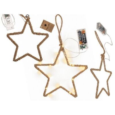 Metal star wrapped in jute & LED to hang