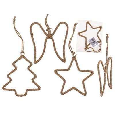 Metal fir, star and wings with jute