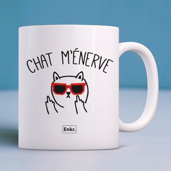 Mug blanc chat m'énerve