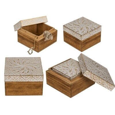 Natural colored wooden box with golden decor,