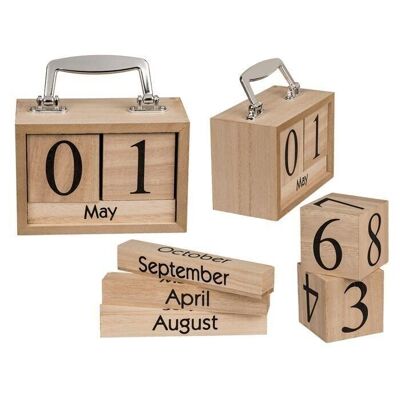 Calendrier en bois de couleur naturelle, valise,