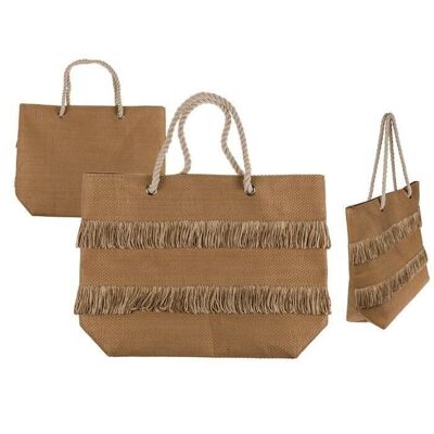 Natural colored shopper with fringes &