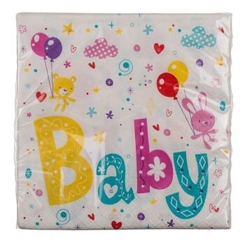 Serviettes en papier, baby party, environ 33 x 33 cm, 2