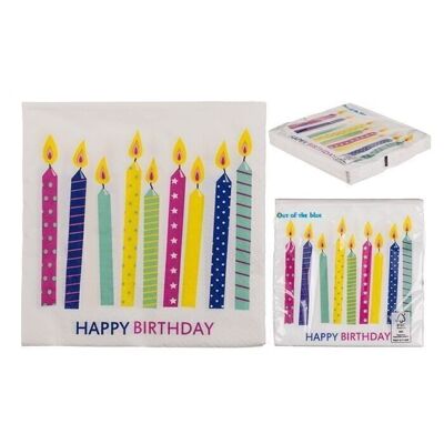 serviettes en papier, bougies d'anniversaire,