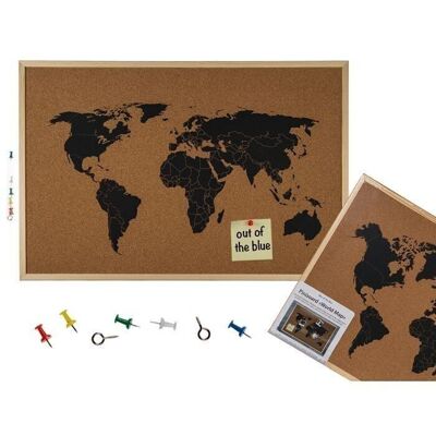 Pin board, world map, made of cork, approx. 40 x 60 cm,