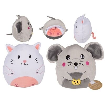 Peluche reversibile, gatto/topo, circa 24 cm,