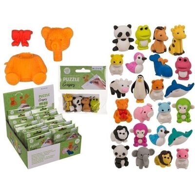 Gomme puzzle, animaux, environ 4 x 2 cm,