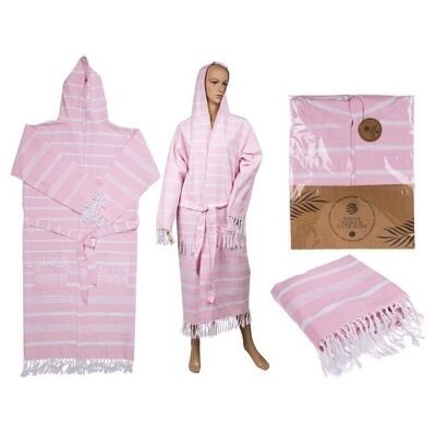 Pink/white fouta hammam bathrobe,