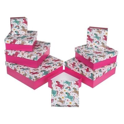 Caja de regalo rosa con unicornios,