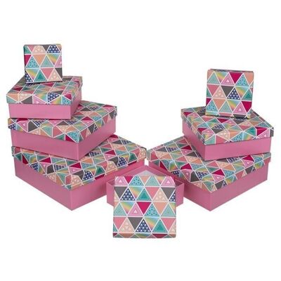 Caja de regalo rosa, triángulos,