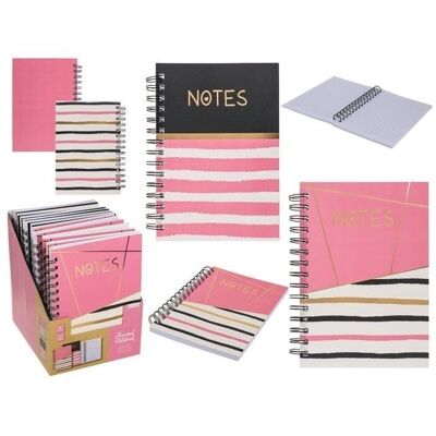 Cuaderno rosa/dorado-negro, notas,
