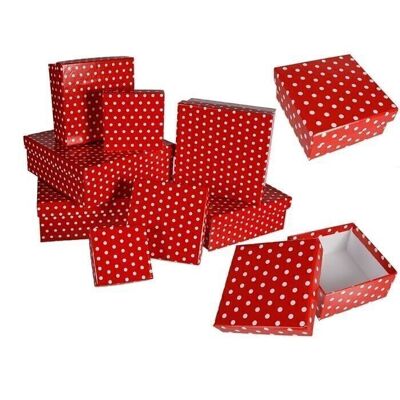 Red gift box with white dots,