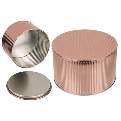 Round bronze colored metal tin, 3D design