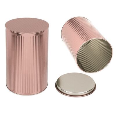 Round bronze colored metal tin, 3D design,