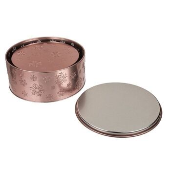 Boîte métallique ronde couleur bronze, flocon de neige, 4