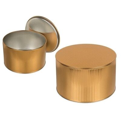 Boîte ronde en métal doré, design 3D