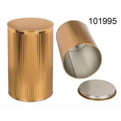 Round golden metal tin, 3D design,