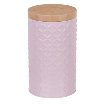 Boîte ronde en métal avec couvercle aspect bambou, 2