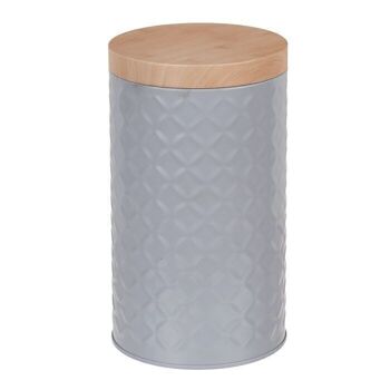 Boîte ronde en métal avec couvercle aspect bambou, 3