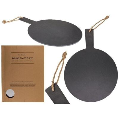 Round slate platter with handle