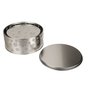 Boîte métallique ronde argentée, flocon de neige, 2