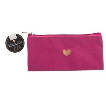 Trousse en velours avec broderie coeur, 2