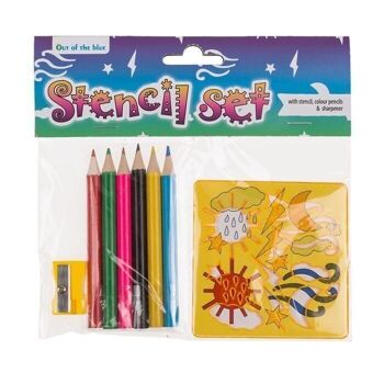 Set scolaire, 3 pièces (pochoir, crayons de couleur & 3