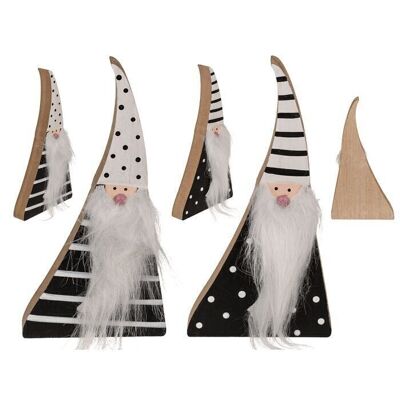 Lutin en bois noir/blanc,