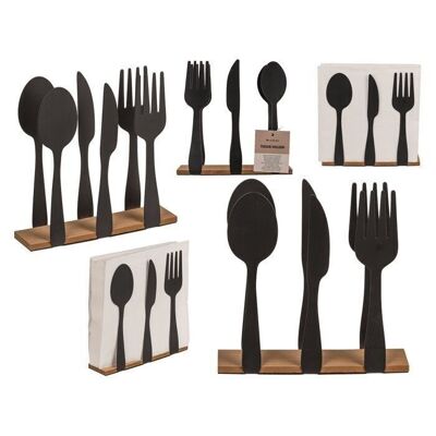 Black metal napkin holder, cutlery, with