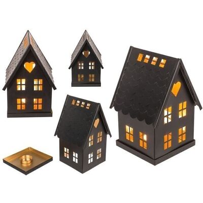 Casita decorativa de metal negro para velas de té,4