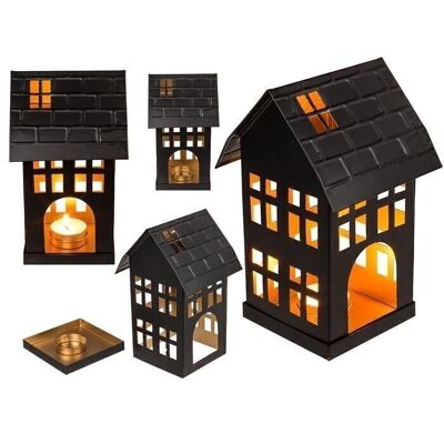 Casita decorativa de metal negro para velas de té,2