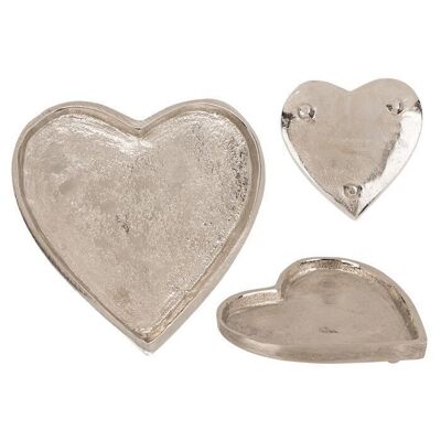 Ciotola decorativa in metallo color argento, cuore,