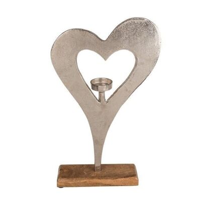 Silver-colored candlestick, heart shape,