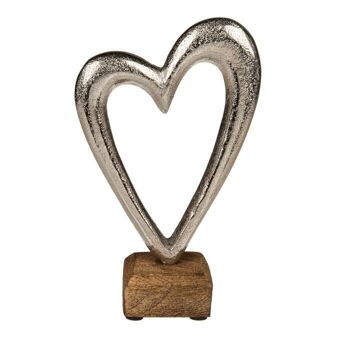 Coeur en métal argenté sur socle en bois, 2