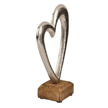 Coeur en métal argenté sur socle en bois, 3