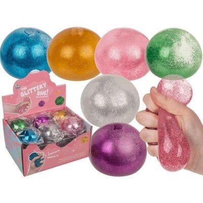 Squeeze beach ball with glitter, approx. 7 cm,