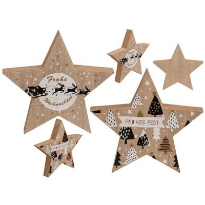 Standing wooden star with black and white decor,