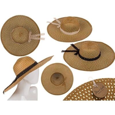 Straw hat, natural chic, with bow,