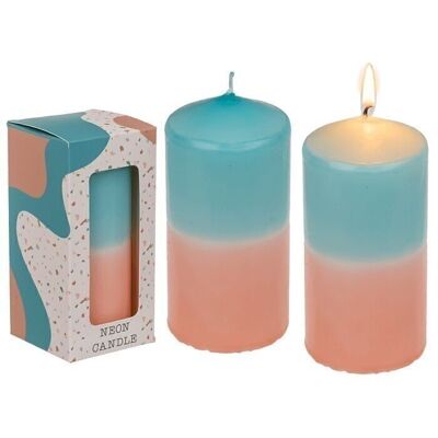 Pillar candle with color gradient, apricot/turquoise