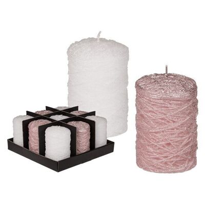 Pillar candle with glitter, assorted pink & white,