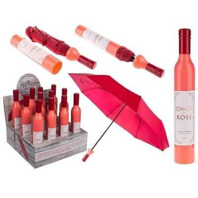 pocket umbrella, rose wine bottle,