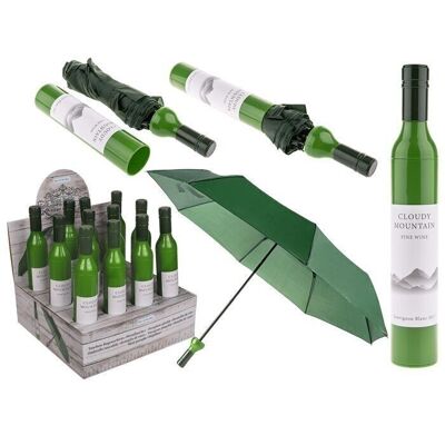 paraguas de bolsillo, botella de vino blanco,