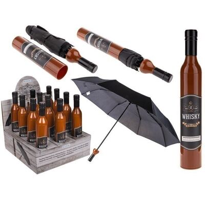 pocket umbrella, whiskey bottle,