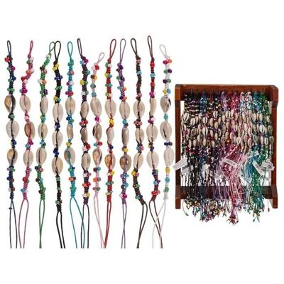 Textile bracelet with shells & plastic beads,